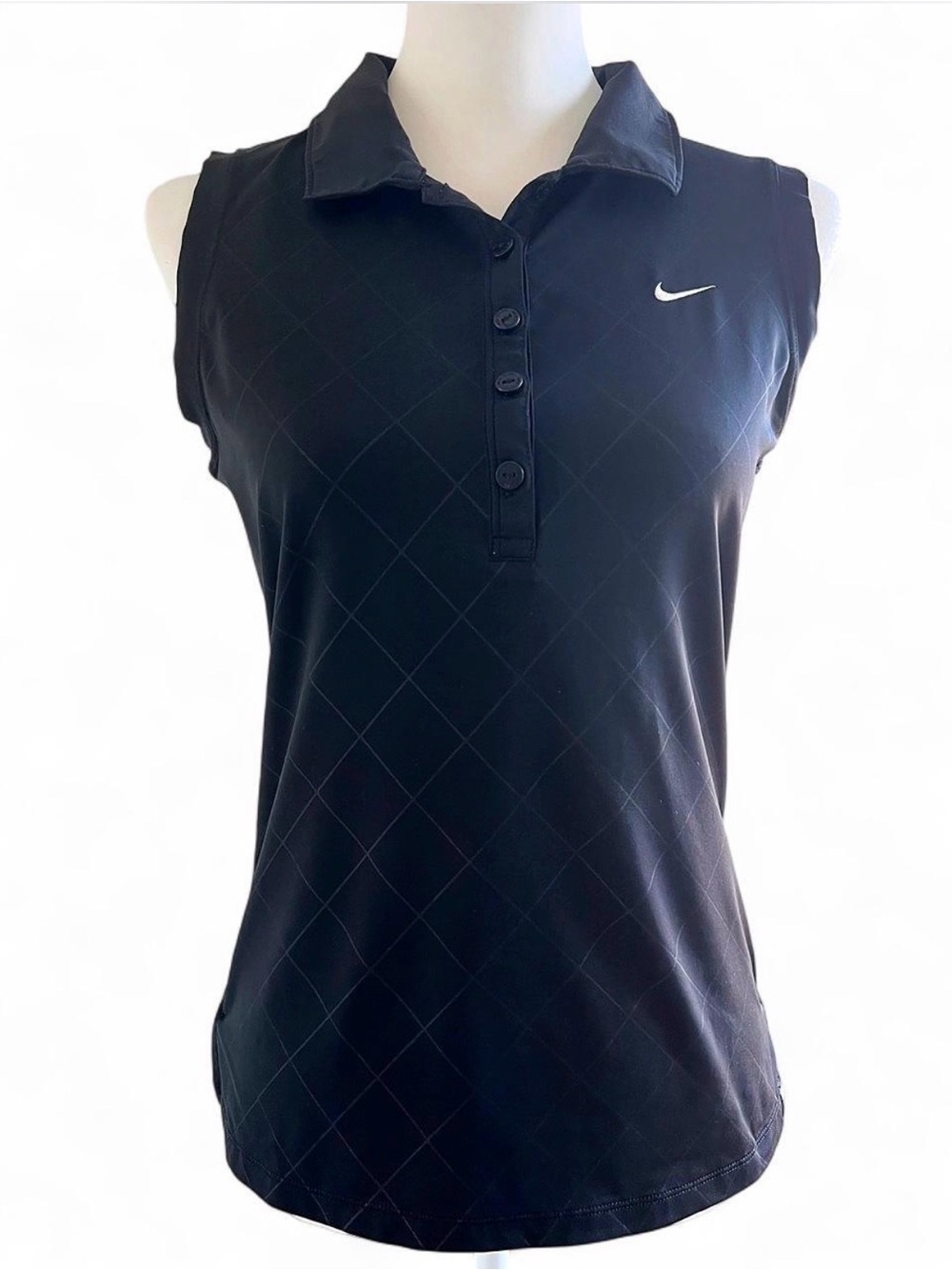 Nike Dri-FIT Women’s Sleeveless Golf Polo Top Black Diamond Pattern Size M